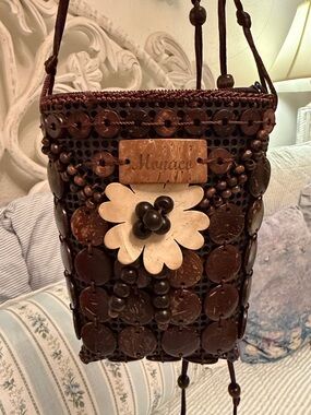 Handcrafted Brown Beaded Crossbody Bag with Flower Accent for 🇲🇨 Monaco